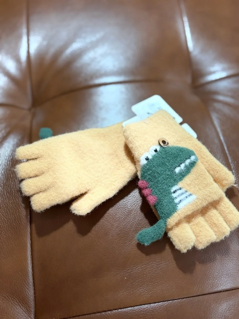 Lyle Crocodile Warm Knit Kids Convertible Gloves with Green Dino Accent NWT